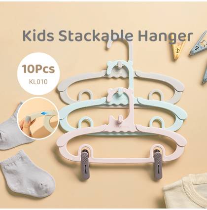 [10Pcs/set] KL010 Multifunction Kids Adjustable Hangers Children Baby Clothes handkerchiefs Socks Stackable Drying Rack