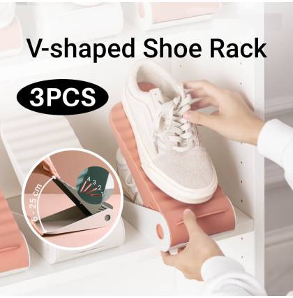 [3PCS] KL015 V-shaped Shoe Rack Height Adjustable Compact Shoe Shelves Adjustable Shoe Slot Organizer 2 Tiers Shoe Storage Shelves