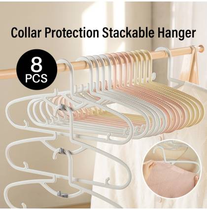 [8PCS]KL022 Collar Protection Hanger Non-marking Stackable Clothing Drying Rack Non-slip Clips Clothing Hanger Detachable Hooks