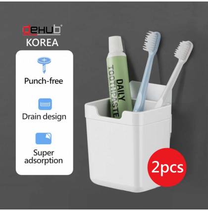 [Bundle of 2]KOREA DeHUB Bathroom Wall holder Multi-purpose Storage Rack Suction Cup Toothbrush Wall holder Toothbrush Wall-Mounted Storage Box