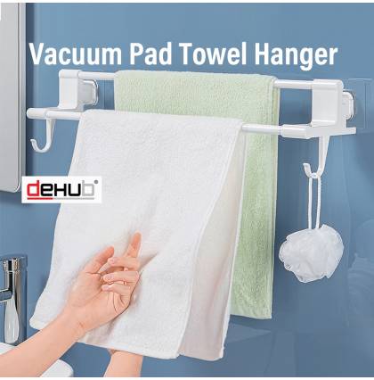 KOREA DeHUB Vacuum Pad Towel Hanger Double Rods Towels Shelf ABS Wall Mounted Towel Hanging Rack