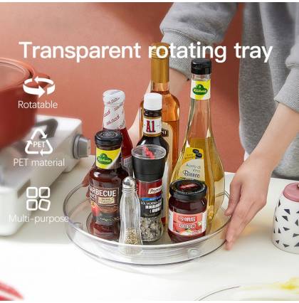 Kitchen Storage Tray Multi-function PET Rotatable Rack Kitchen Spice Storage Organizer