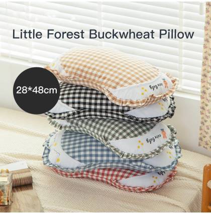 Korean Style Buckwheat Pillow 100% Cotton Pillowcase Children Adult Sleep Bolster Plaid Neck Support Bolster 28x48cm