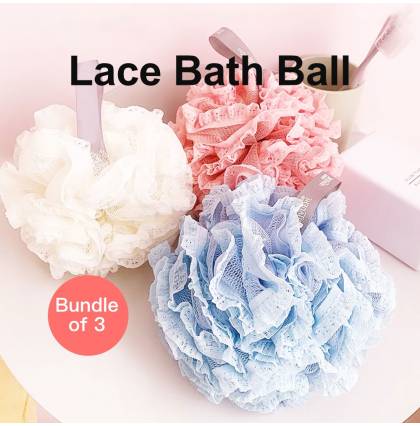 [Bundle of 3] Lace Bath Ball High Quality Body Puff Bath Scrubber Flower Rich In Foam Shower Flower 14x14cm