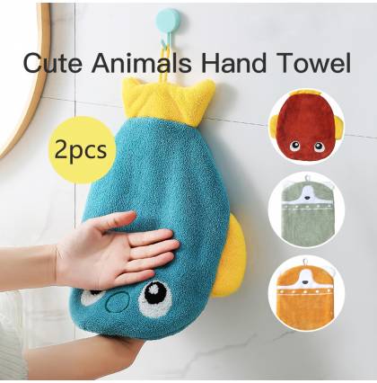 [2pcs/set] Lovely Puppy Fish Hand Towel Double-layer Thickened Hand Towel Coral Velvet Handkerchief 22x31cm/31x31cm