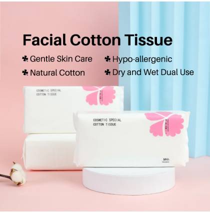 2 packages - Lucky Clover Facial Cotton Tissue Dry and Wet Dual Use Ultra Soft Pure Wipe Cleansing Wipe for Sensitive Skin Face Towel 50 Sheets/pack