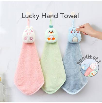 [Bundle of 3]Lucky Hand Towel Thickened Absorbent Towel Cartoon  Hand Towel Coral Velvet Hanging Handkerchief 30x30cm