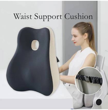 Lumbar Care Cushion Warped Waist Support Cushion Space Memory Foam Breathable Fabric Driving Work Gaming Office Chair Back Pad With Straps and Buckle