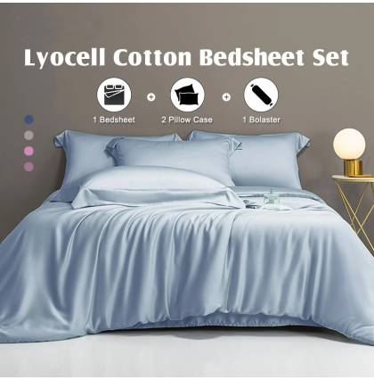 Lyocell Cotton Bedsheet Set Fitted Solid Color Soft and Breathable Plain Silk Fitted Bedding Bedsheet Set