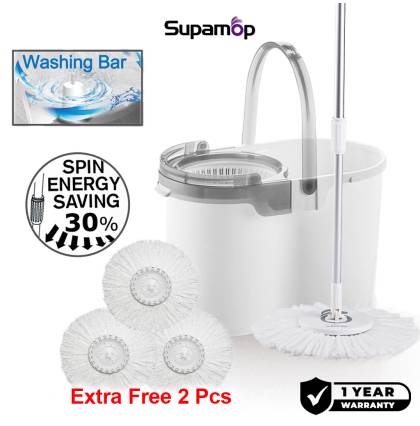 [Hot Selling][SupaMop] Upgrade M500 Spin Mop Set - 1 Year Warranty + Extra Free 2 Mop Heads