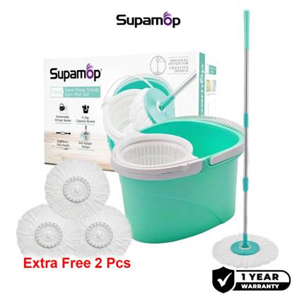 [Hot Selling][Supamop] S220 Blue Spin Mop Set - 1 Year Warranty + Extra Free 2 Mop Heads