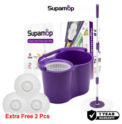 [Hot Selling][Supamop] Sh350-8 Purple Spin Mop Set - 1 Year Warranty + Extra Free 2 Mop Heads