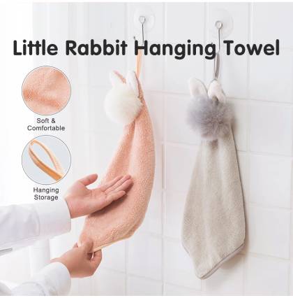 [4Pcs/set] Mix Colour Little Rabbit Hanging Towel Highly Absorbent Soft & Comfortable for Kitchen Bathroom Hand Towel