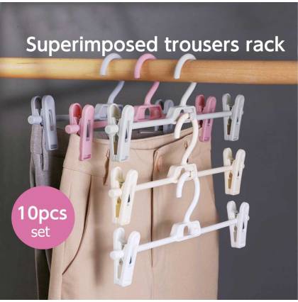 [10pcs] Multi-purpose Non-Marking Pants Rack Magic Trousers Hanger Non-slip Clips Superimposed Hook Clothing Hanger