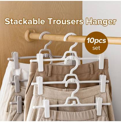 [10pcs]Multi-purpose Stackable Trousers Hanger Clips Non-marking Household Pants Rack