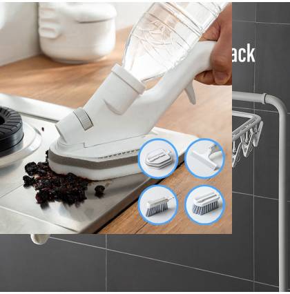 Multifunction Spray Cleaning Refillable Brush Long Handle 2 In 1 Bristles Sponge Pot Cleaning Tool