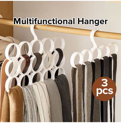 [3pcs] Multifunctional Hanger Tie Ring Rack Space Saving Hanging Holder for Belts Bow Ties Scarves