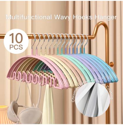 [Bundle of 10] Multifunctional Wavy Hooks Hanger Traceless Nonslip Clothes Rack Multipurpose Pants Skirts Shirts Holder
