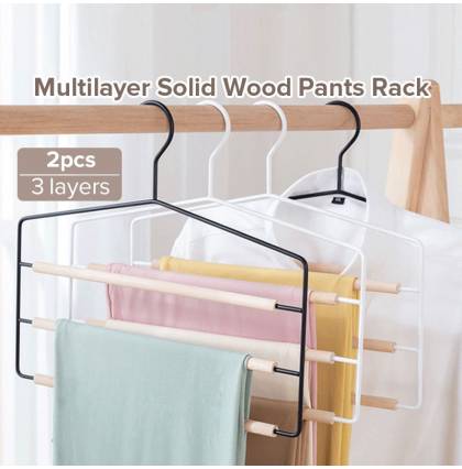 [2pcs]Multilayer Solid Wood Pants Rack Multifunctional Solid Wood Storage Clip Space Saving Non-Slip