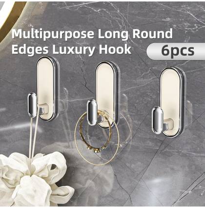 [6pcs] Multipurpose Long Round Edges Luxury Hook Waterproof Bathroom Bedroom Living Room Hook Available in 3 Colors