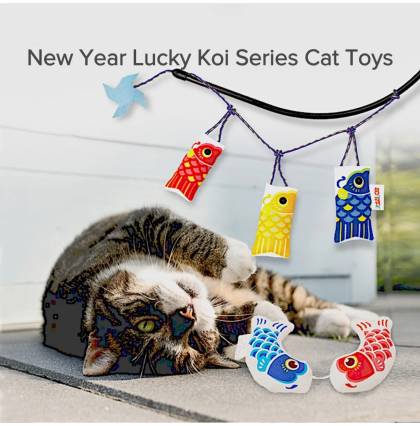 New Year Lucky Koi Series Cat Toys Fish Flag Cat Teaser Suction Cup with String Cat Fishing Rod Toy