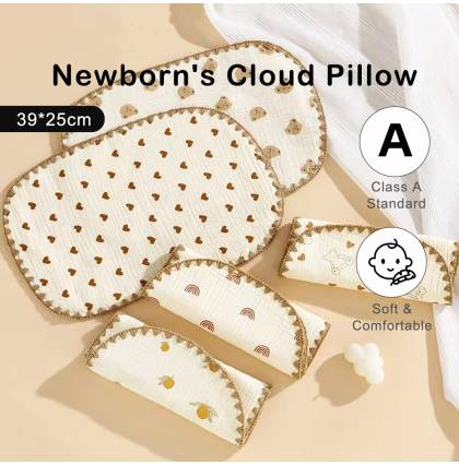 【2pcs/set】Newborn's Cloud Pillow Soft & Comfortable Breathable Anti-Spitting Pillow Cushion 5 Pattern Available