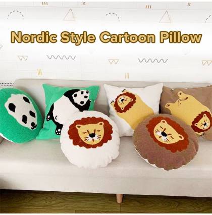Square Nordic Style Cartoon Pillow Modern Cute Animal Cotton Canvas Square Throw Bolster Pillow Case