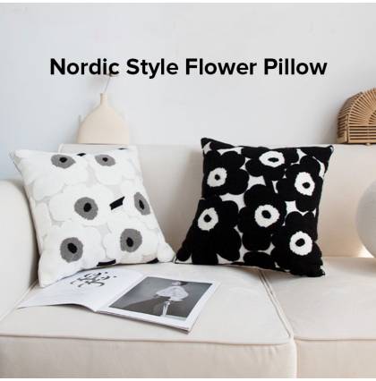 Nordic Style Flower Pillow Light Luxury High-End Living Room Cotton Canvas Bolster Pillow Case