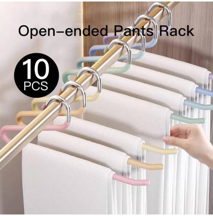 [Bundle of 10] Open-ended Pants Rack Nonslip Nano Plastic Coating Trousers Pants Hanger Stainless Steel Storage Shelf