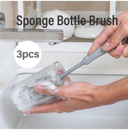 [3pcs/set] PP Short Handle Sponge Bottle Brush Cup Glass Decanter Cleaning Tool Multi-purpose Cleaning Sponge