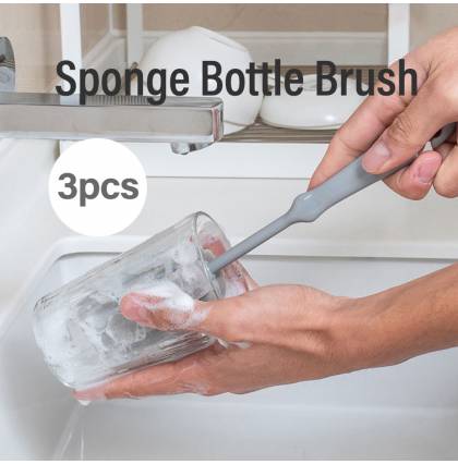 [3pcs/set] PP Short Handle Sponge Multi-purpose Bottle Brush Cup Glass Decanter Cleaning Tool