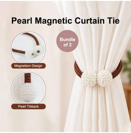 [Bundle of 2]Pearl Magnetic Curtain Tie Strong Magnetic Hold Decorative Curtain Holder for Living Room Bedroom