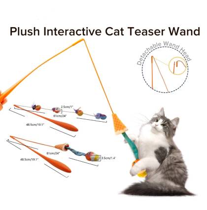 Plush Interactive Cat Teaser Wand Interactive Cat Wand with String Teaser Toy Replaceable Toys Cat Stick