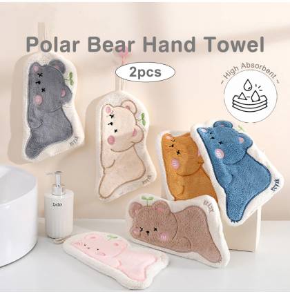 [2Pcs/set] Polar Bear Hand Towel Multifunction High Absorbent Kitchen Bathroom Wall Hanging Hand Towel