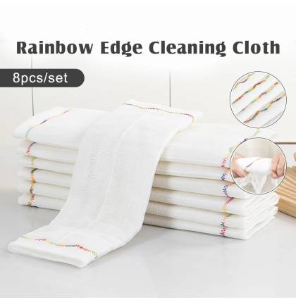 【8pcs/set】Rainbow Edge Cleaning Cloth 12 Layers Thickness Highly Absorbent Dish Rag and Kitchen Cleaning Towel