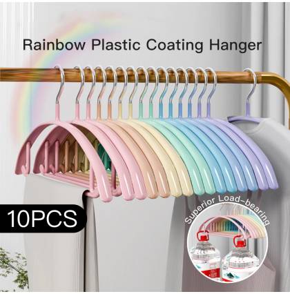 [Bundle of 10 ]Rainbow Plastic-coated Hanger Nano Traceless Anti-slip Clothes Rack MultipurposeTrousers Shirts Rack