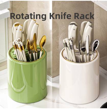 Rotating Knife Rack 360° Rotating Kitchen Utensils And Cutlery Organizer Spoon Fork Chopsticks Scissors