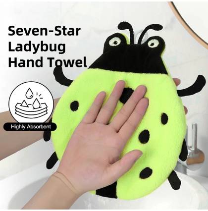 [2Pcs/set] Seven-Star Ladybug Hand Towel Highly Absorbent Cartoon Animal Embroidery Design Towel