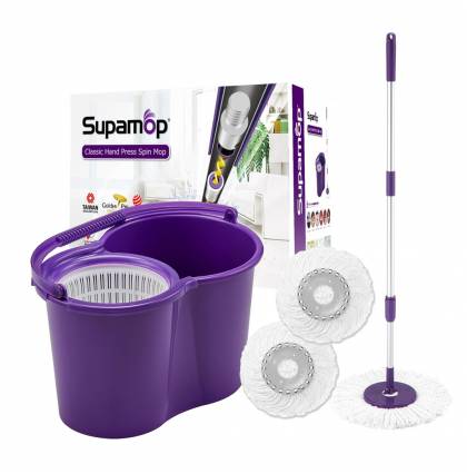 Supamop SH350-8 Spin Mop Set Taiwan No.1 Purple Manual Press Dehydrate System Cleaning Mop