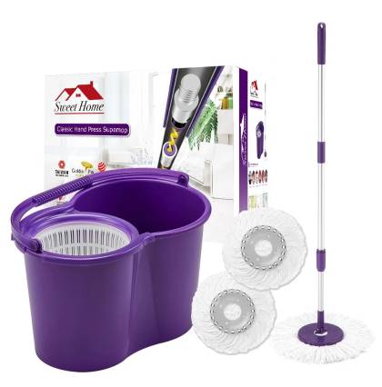Supamop SH-350-8 Spin Mop Set Taiwan No.1 Purple Manual Press Dehydrate System Cleaning Mop
