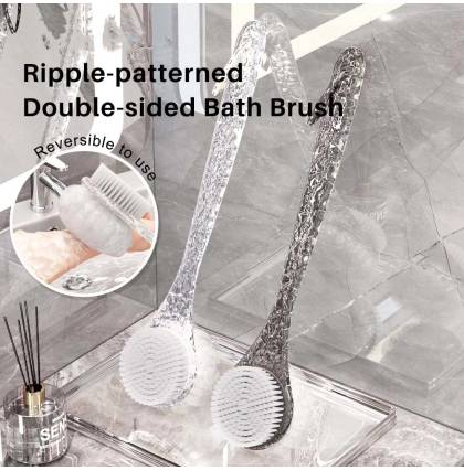 Ripple-patterned Double-sided Bath Brush Long Handle 2 In 1 Back Shower Brush Soft Hair