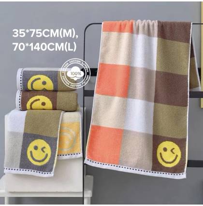 Smiley Embroidered Towel 100% Cotton Ultrasoft Bath Towel Face Towel Quick Dry Highly Absorbent Home Hotel Spa Towel M L