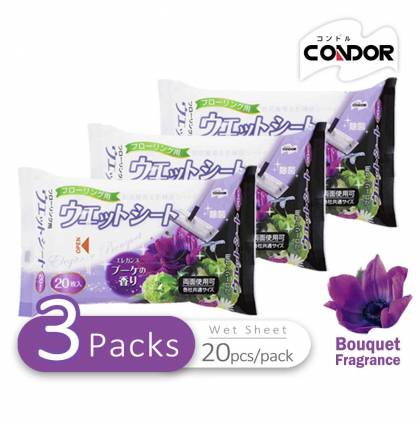 BUNDLE OF 3 Packs - Japan Condor Sterilization Floor Wet Wipes Sheet 20 Sheets/pack - Bouquet