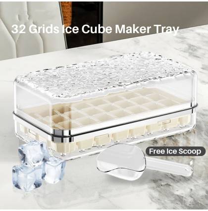 Ice Cube Maker Tray With Ice Scoop | Ice Cube Molds Quick Freezer Tray | Storage Ice Box