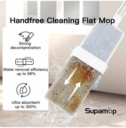 Supamop Handfree Cleaning Flat Mop Rotatable Wet and Dry Dual-Use Floor Ceiling Glass Cleaning Tool