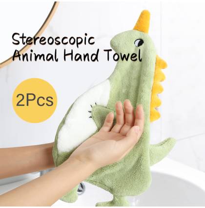 Sweet Home 2Pcs Stereoscopic Cute Animals Hand Towel Highly Absorbent Soft Microfiber Bathroom Hanging Handkerchief