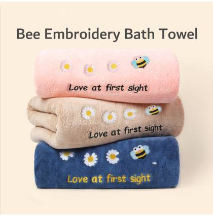 Sweet Home Personalized Bee Embroidery Bath Towel Women Ultrasoft Strong Water Absorbent Microfiber Shower Wrap Towel