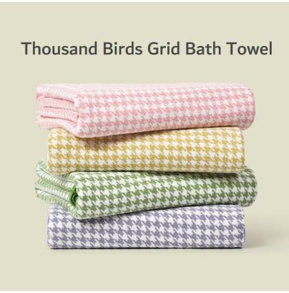 Sweet Home Thousand Birds Grid Bath Towel Women Naturally Breathable Body Wrap Towel Premium Shower Towel 70x140cm
