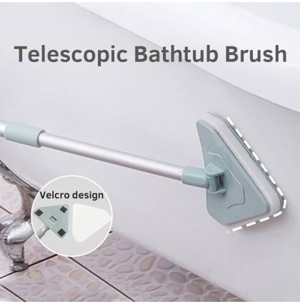 Telescopic Bathtub Brush Window Glass Scrubber Detachable Triangular Brush Head Kitchen Bathroom Cleaning Sponge Pad