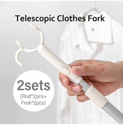 [2sets]Telescopic Clothes Fork Aluminum Pipe Hanging Pole Fork Retractable Rod Laundry Drying Fork